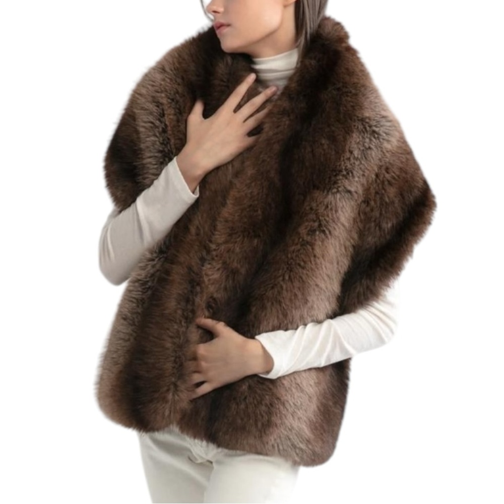 170. Coffee Faux Fur Shawl NWT